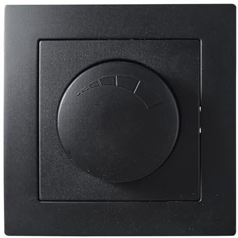 Variateur LED rotatif pour transformateurs électroniques | FLAIR | 250 V / 300 W avec cadre simple, fonction mémoire, noir mat