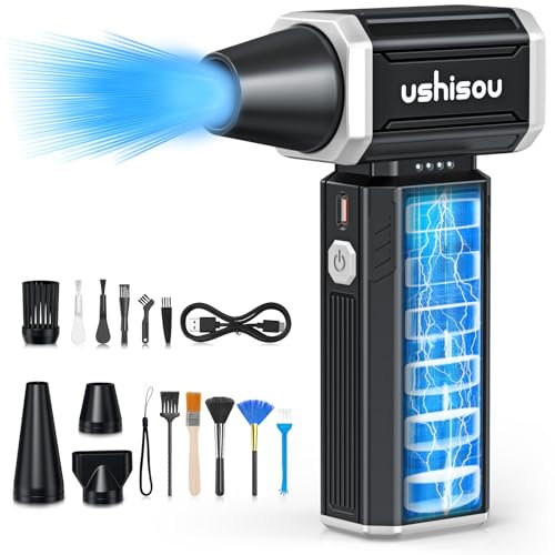 PC Elektrische Druckluftspray Air Staubgebläse ：150000 U/min Stufenlos regelbarer mit 7500mAh Akku Druckluft Jet Turbodry Mini Gebläse Compressed Air Duster für PC Reinigung Sofa Auto Laub Tastatur