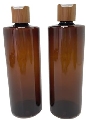 BEECO GIF2U Empty Cosmetic Bottles with Bamboo Disc Top Flip Cap, Brown, 500ml (Pack of 2), Casual