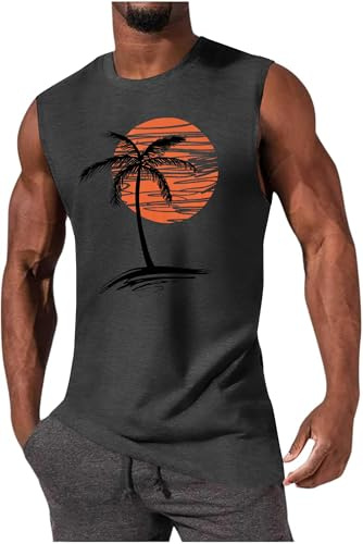iudam Tanktopp för herr, ärmlöst bomulls sporttopp med tryckt T-shirt, undertröja, muskelshirt, mäns fitness gym bärtröja Tee Tops, Mörkgrå, L