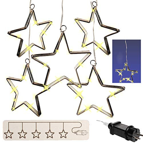 alles-meine.de GmbH 2 Stück Lichterketten - 5 Stück LICHT Dekosterne - warmweiß - Stern JE 15 Stück LED - Außen & Innen - 7 Meter - Außenlichterkette - Lichterstern mit Beleuch..