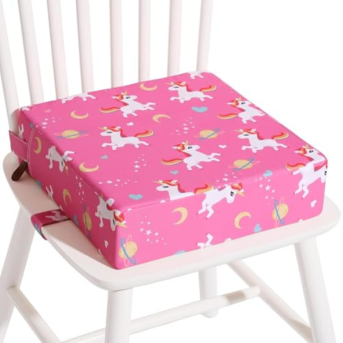 TOTIDYH Toddler Booster Seat for Dining Chair Non-Slip Kid Booster Cushion | Baby Booster Seat for Dining Table with Adjustable Straps, Detachable Washable , Supportive, Easy Clean(Pink Unicorn)