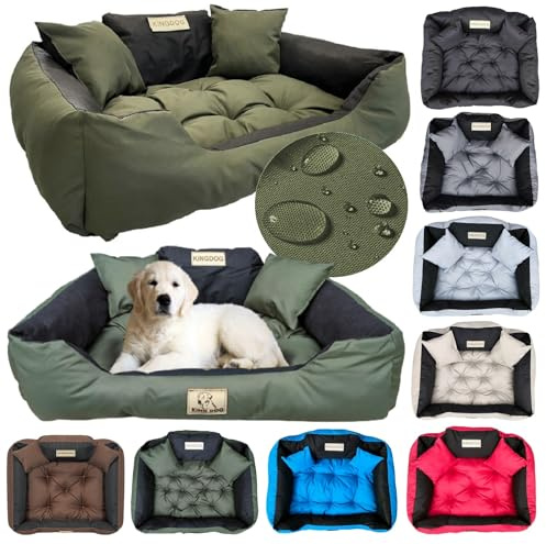KING DOG Hundebett Kleine Hunde Waschbar S 55 x 45 cm Hundekissen Haustierbett Hundekorb Personalisiert - Name des Hundes Wasserdichtes Material Silikon Füllung Grün