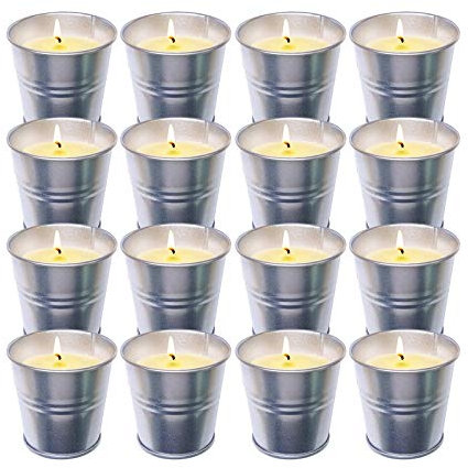 Topsics 16 Pezzi Candela Citronella per Esterno, 16 * 60g Giardino Candele Citronella, 100% Cera di Soia Naturale per Campeggio, Patio, Balcone e Interni.