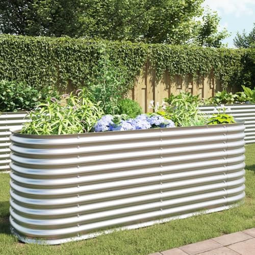 Xichuzi Garten-Hochbeet 240 x 80 x 81 cm Verzinkter Stahl Silbern, Palettenrahmen, Hochteich, Gemüsebeet, Kräuterregal Balkon, Blumenbeet, Kräuterspirale, Tomatenbeet, Pflanzhochbeet - 45513