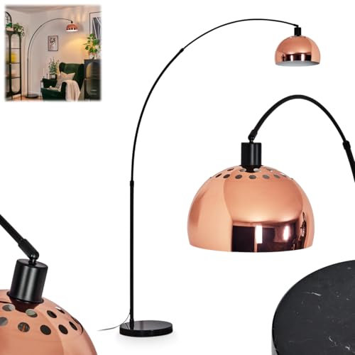 HOFSTEIN Stehleuchte Baloca, Stehlampe aus Metall in Schwarz/Kupfer/Weiß mit Marmorfuß, verstellbare Leuchte im Retro/Vintage-Design, mit Lichteffekt u. Fußschalter, E27, Wohnzimmer, Schlafzimmer
