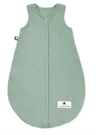 Julius Zöllner Musselin Sommerschlafsack grün, Größe 60 | aus weicher Musselin Baumwolle, sicher und schadstoffgepüft, ideal für warme Sommernächte