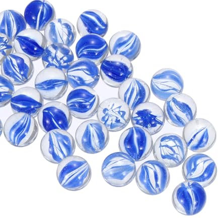 sourcing map Glass Beads,1set Round Glass Gemstone Blue 0.60lbs (0.63) Glass Marbles Pebbles for Vase Fillers Aquarium Decor DIY Craft