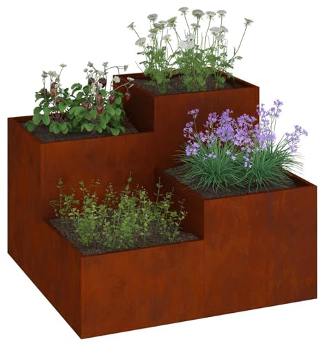 vidaXL Gartenblumentopf Rostig 80 x 80 x 60 cm Wetterfeststahl | Aus wetterfestem Stahl gemacht, Modernes Aussehen, das Außenbereiche aufpeppt, Fördert das Wachstum von Pflanzen