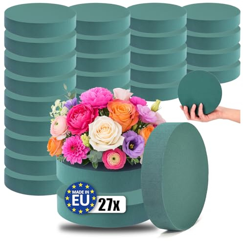 com-four® 27x Steckmasse für Blumengestecke - 16 x 3,5 cm - Steckschaum für Frischblumen - Steckschwamm zum Basteln für Hochzeit, Ostern und Geburtstag (27 Stück - flach)