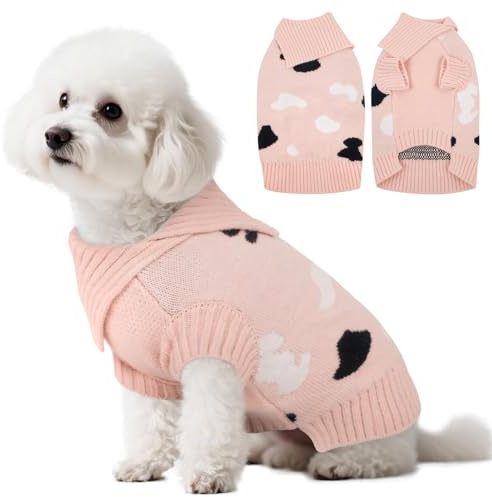 Kuoser M Hundepullover mit Rollkragen Rosa – Warmer Strickpullover für Mittlere Hunde Pullover, Elastisch Weich Hundekleidung Sweater Winter Indoor Outdoor