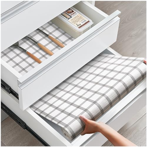 ALIUNI Drawer Liners, Non Slip Shelf Liner for Kitchen Cupboard, Non Adhesive Mats Waterproof for Bedroom Wardrobe Shelves Cabinets Pantry, Grey Stripes 30 x 600 cm