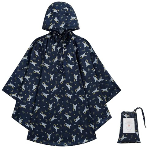KAKU NANU Poncho Pluie Imperméable Enfant Cape Pluie Cahouet Fille Garçon Bleu 6 7 8 9 10 11 12 Ans
