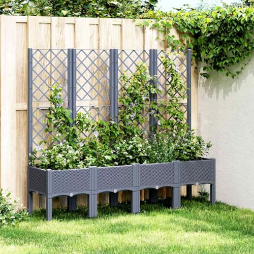 HaoChrymec Maceta con Enrejado Azul grisáceo, plástico Resistente, diseño Elevado, macetero para Exterior/Interior, jardín, balcón, 160x40x142 cm