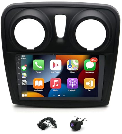Android 14 Car Stereo 2 Din for Renault Dacia Sandero 2012-2020, with Carplay Android Auto 9 inch Touchscreen Bluetooth EQ RDS SWC GPS Navi WIFI Split Screen Mirror Link DSP Backup Camera Mic, 2+32G