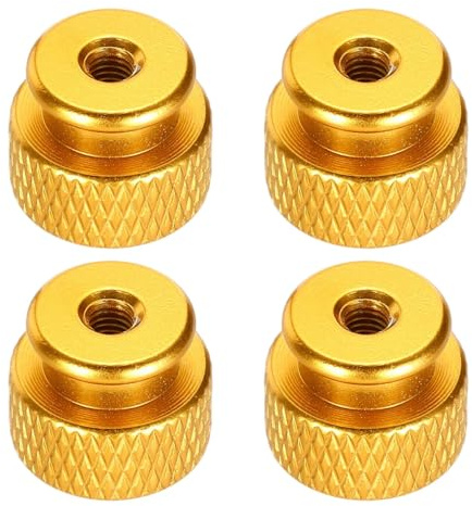 MECCANIXITY 4pcs Knurled Thumb Nut, M3 12mm OD 10mm Height 6061 Anodized Aluminium Alloy Hand Screw Nut, Metal Chassis Screw for Machinery, DIY Assembly, Electronics, Gold