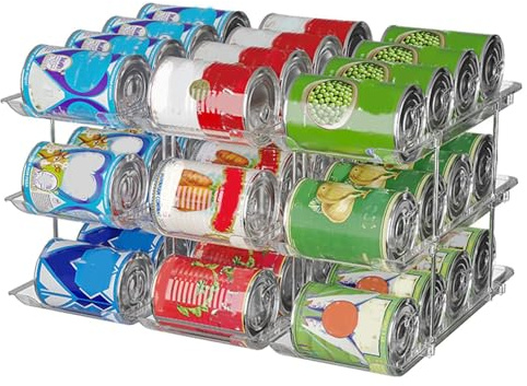 Luckyan Can Organiser Storage for Fridge,Adjustable Height and Width Canned Goods Organisers, Soup Can Organizer Rack Holds to 36 Cans Food Dispenser Holder for Pantry,Kitchen Cupboard,3 Tier(3 * 3)
