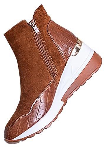 Bottines pour femme - Bottes courtes à plateforme - Bottes de motard - Bottes basses - Pour le travail, le ski, l'extérieur, la neige, l'hiver, l'automne et l'hiver, marron, 36 EU