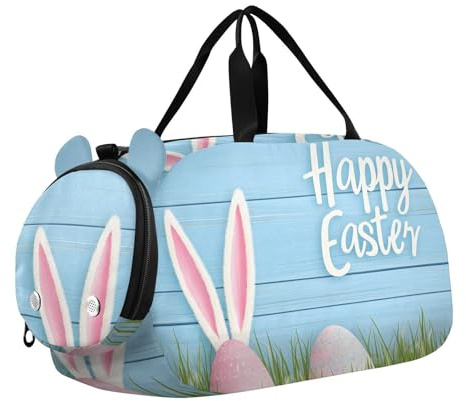 Quteprint Sac de sport pour enfants pour garçons et filles – Œufs de lapin de Pâques dans l'herbe 100 % polyester avec compartiment séparé pour chaussures, bandoulière réglable, sac compact de voyage