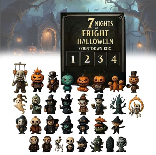 31 Nights of Fright,Halloween Countdown Box with Figurines,Halloween Advent Calendar 2025 Gift Box for Friends,Scary Doll Collectible Horror Figures,Hanging Charms & Mini Decorations-7 days