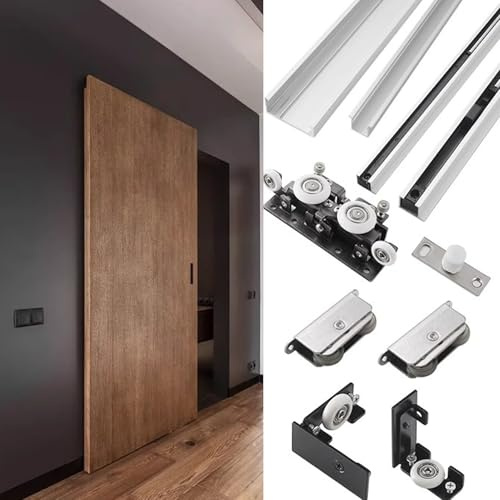 Minglez SchiebetüR Bausatz Unsichtbare Schiebetürschiene, Schienenloses Schiebetür-Set mit Soft-Close-Mechanismus, 91 122 152 180 cm Breite, Verdeckte Schiebetür mit Bodenführung(3.1ft/94cm)
