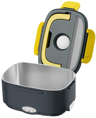 Chauffe-plats électrique,chauffe-plats,isotherme portable 12/24/110 V,en acier inoxydable 304,avec fourchette,cuillère et sac isotherme,convient aux voitures(Yellow)