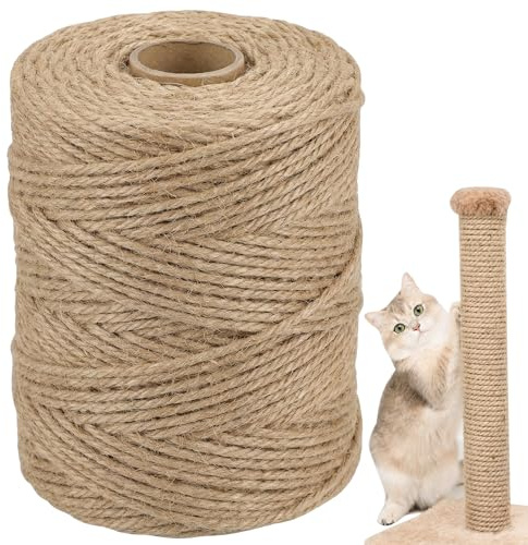 Natural Sisal Rope for Cat Scratcher, 1/4 Inch x 164 Feet Cat Rope, Heavy Duty Sisal Twine for Cats Scratching Post Replacement, and Crafts Gardening Home Decorating