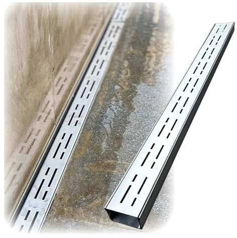 Set di drenaggio in acciaio inox per pavimentazione, terrazza, vialetto, piscina, doccia da giardino all'aperto, griglia passerella rimovibile, 100 x 5 x 3 cm, foro da 3,8 cm, durevole e resistente