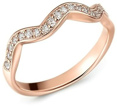 Ayoiow Welle Hochzeitsringe 585 Rosegold für Damen mit Diamantkein Edelstein, Vorsteckring Rosegold, 14 Karat Roségold Größe 57 (18.1)