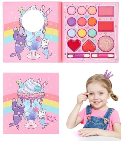 CULEB trucchi bambina, 14 colore valigetta trucchi e lavabili per bambini, kit di trucco da Halloween per bambini, kit di trucco da principessa DIY per bambina, Regali adorabili per bambine