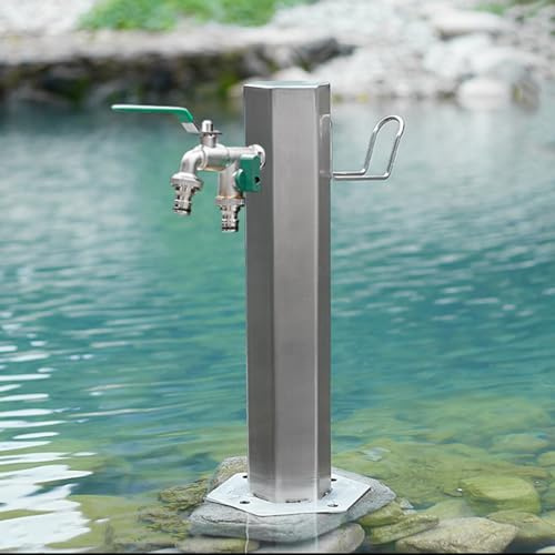 Fontana verticale da giardino in acciaio inossidabile con doppio rubinetto, fontana da pavimento per irrigazione e decorazione all'aperto