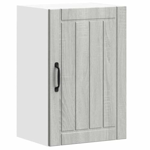 HFXHIJXQ Küchen-Hängeschrank Lucca Grau Sonoma 40x31x60cm Holzwerkstoff mit Glastüren Wandmontage platzsparender Vorratsschrank mit 60 kg Belastbarkeit für kleine Küche Esszimmer Flur
