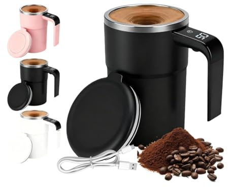 Automatic Self Stirring Coffee Mug with Temperature Display, Rechargeable Auto Magnetic Mug, 380ML Stirring Coffee Cup Self Mixing Coffee Cup Rotating for Coffe Milk (Black)