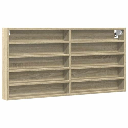 Favemtsl Vitrinenschrank Sonoma-Eiche 100x8,5x50 cm Wandvitrine aus Holzwerkstoff mit 10 Ablagen Elegante Sammlervitrine als Hängeschrank für Wohnzimmer Schlafzimmer und Flur