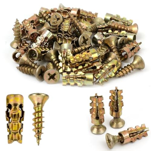 100PCS 6×14mm Short Expansion Screw Set, Door Hinge Thread Repair Screws, Self Drilling Serrated Iron Expansion Screw, Heavy Duty Anchors and Screws for Cabinet Hinge Repair & Stripped Thread Repair