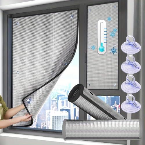 Hitzeschutz Fenster Saugnapf,Sonnenschutzfolie mit Saugnäpfen für Fenster,Verdunkelung Hitzeschutz Isolierfolie – Blickdicht,Alu-Thermofolie für Innen & Außen,Ideal für Dachfenster (70 * 70CM)