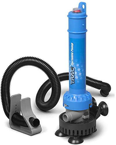 Camco TRAC Outdoors Portable Bilge Pump | Features a Self-Priming Centrifugal Pump, a 250 GPH Flow Rate, and is Designed for Boats, Dinghies, Inflatable Boats, Small Watercrafts, and More (69341)