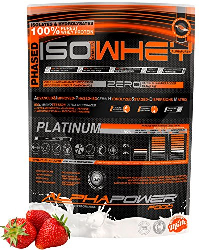 ALPHAPOWER FOOD CFM Whey Isolate Protein Pulver I Eiweißpulver, Eiweiss Shake 1kg Erdbeere I IsoWhey