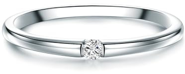 Trilani Damen Ring 925/- Sterling Silber | rhodiniert, Solitärring, Diamant, weiß, Brillantschliff