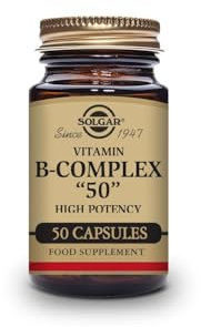 Solgar Vitamin B-Complex ''50'' Vegetable Capsules - Pack of 50 - High Potency Daily Capsule - Supports Mental Performance, Reduces Fatigue - For Busy and Active Lifestyles - With Thiamine, Riboflavin, Folic Acid - Vegan