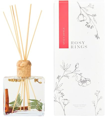 Rosy Rings Spicy Apple Botanical Reed Diffuser 13oz - Lasts 6-12 Months, Aromatherapy Diffuser, Reed Diffuser Sticks, Diffuser with Botanicals Perfect for Home Decor!