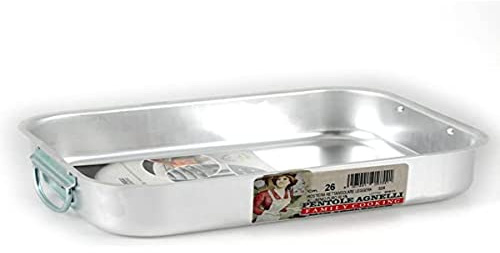 Pentole Agnelli Family Cooking rechteckiger Aluminium-Bräter mit blickdichtem Finish, Länge 35 cm, Silber, 35 x 26 cm