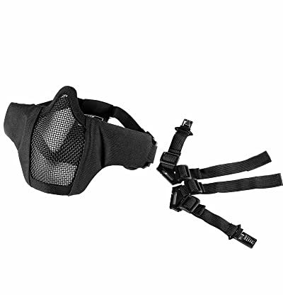 OneTigris 6 Tactical Foldable Half Face Mask Protective Mesh Mask for Airsoft Paintball CS with Adjustable and Elastic Belt Strap(Black), One Size