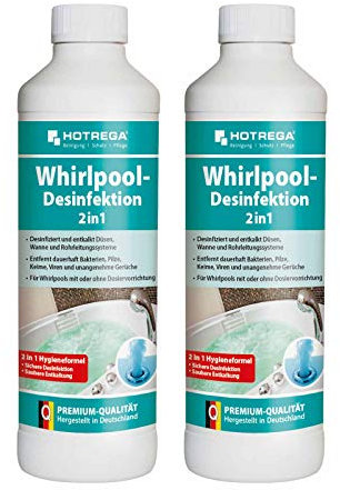 HOTREGA Whirlpool-Desinfektion 2in1 2x 500 ml | Whirlpool Reiniger | Desinfiziert, reinigt und entkalkt | Kraftvoll gegen Bakterien Viren & Gerüche