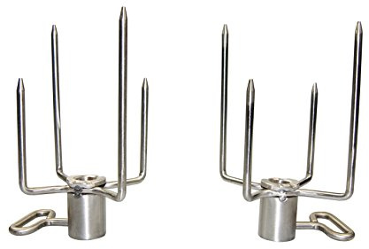 AKTIONA/Grillclub 2 Stück massive Edelstahl Fleischnadel/Fleischklammer für Grillgut Hähnchen etc. / für runde und eckige Grillspieße von ca. Ø 4-12 mm