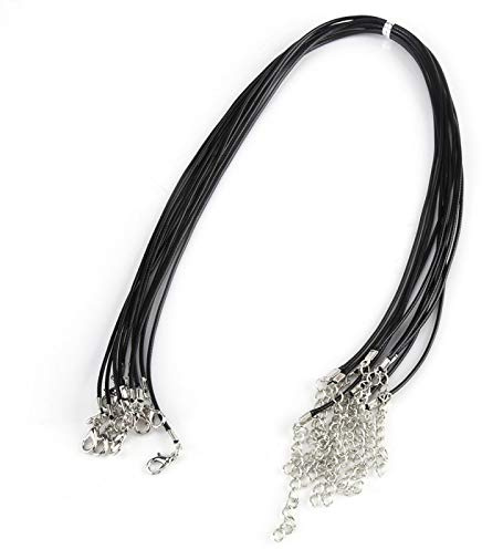 10 Pieces 1.5mm 18 Inch Wax Cord Necklaces Chain Black Braided Imitation Leather Cord Rope Necklace Chain with Lobster for DIY Jewelry Making (Black)
