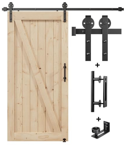 EaseLife 6FT Sliding Barn Door Hardware Track Kit & Handle,Big Industrial Spoke Wheel Pulley,Wall Mount,Slide Smoothly Quietly,Easy Install,Black,72 Track Fit for 32-34 Wide Opening (No Door)
