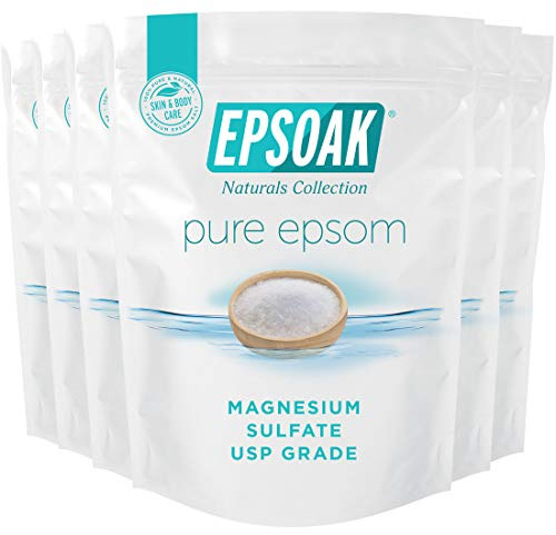 Epsoak Epsom Salt 12 lb. Magnesium Sulfate USP. (Qty. 6 x 2 lb. Bags) Resealable Epsom Salt Bag Unscented, Made in The USA, Cruelty-Free Certified