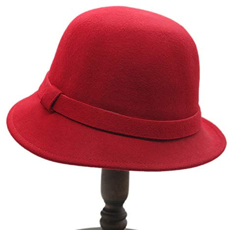 DongBao Wolle Glockenhut 1920s Retro Fedora Hut Winter breite Krempe Bowler Hut Winter