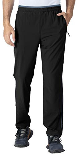 YSENTO Herren Jogginghose Lang Sporthose Leichte Atmungsaktiv Trainingshose Fitness Freizeithose mit Reißverschlusstaschen(02Schwarz,L)